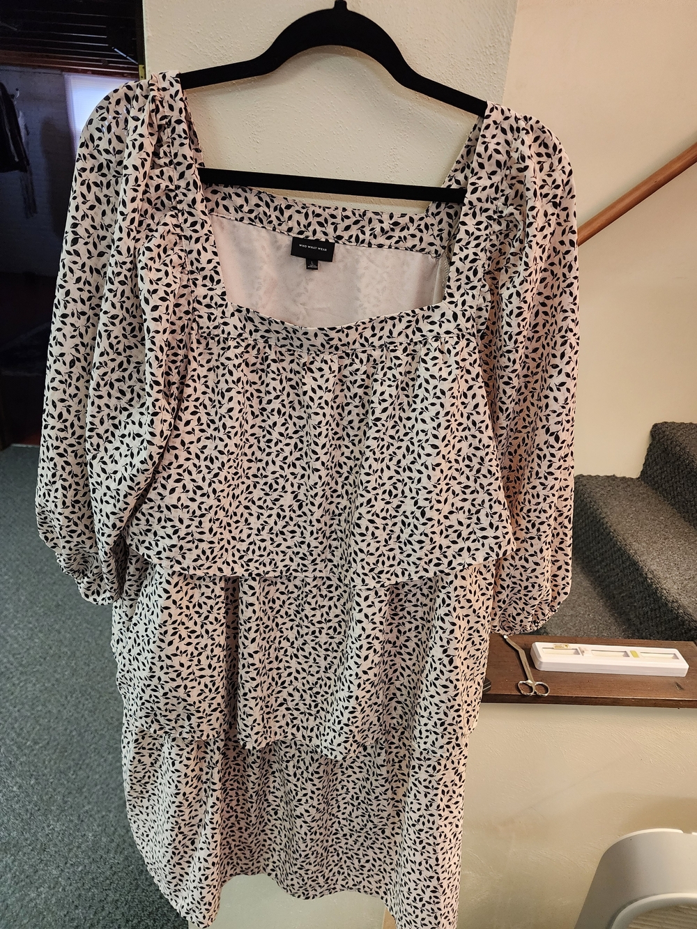 Who What Wear Sz L Women's Black & Blush Square Neck Tiered Dress